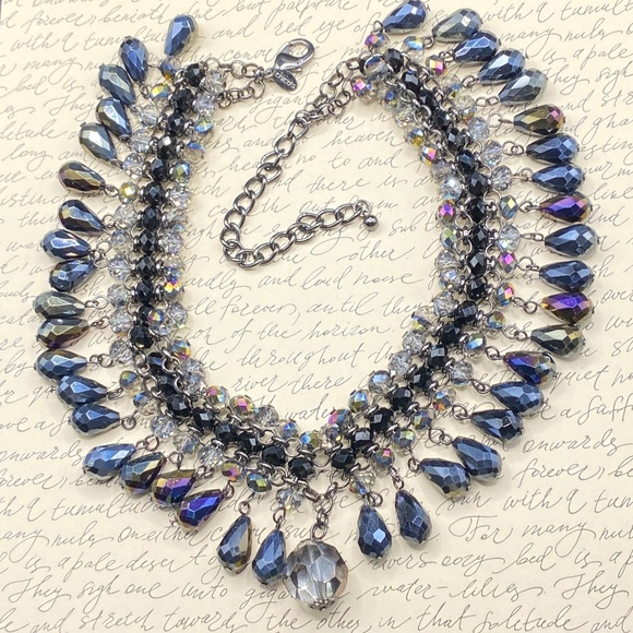 CHICO'S Heavy Glass Beads Iridescent Statement Necklace 16"-20" Stunning Sparkle - Picture 4 of 10